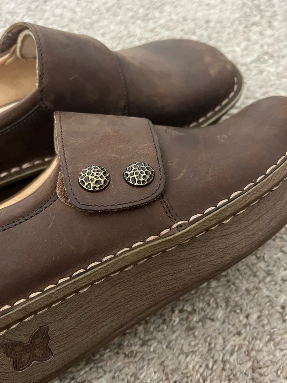 Alegria Brown Leather Platform Velcro Shoes Size 37